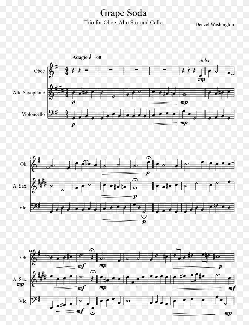 756x1033 Grape Soda Sheet Music Composed By Denzel Washington Video Game Music Tenor Sax, Gray, World Of Warcraft HD PNG Download