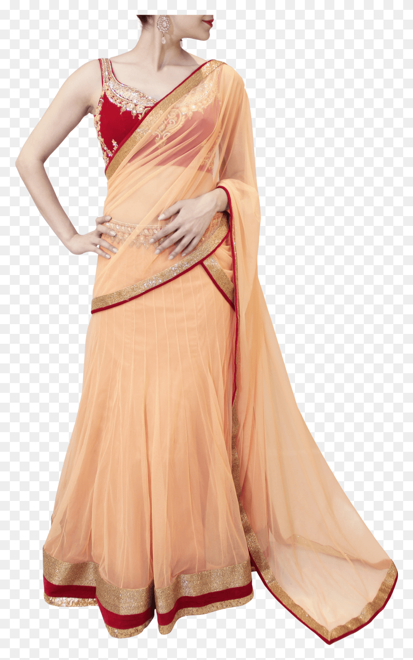 2341x3856 Graphic Black And White Stock Peach And Maroon Saree HD PNG Download