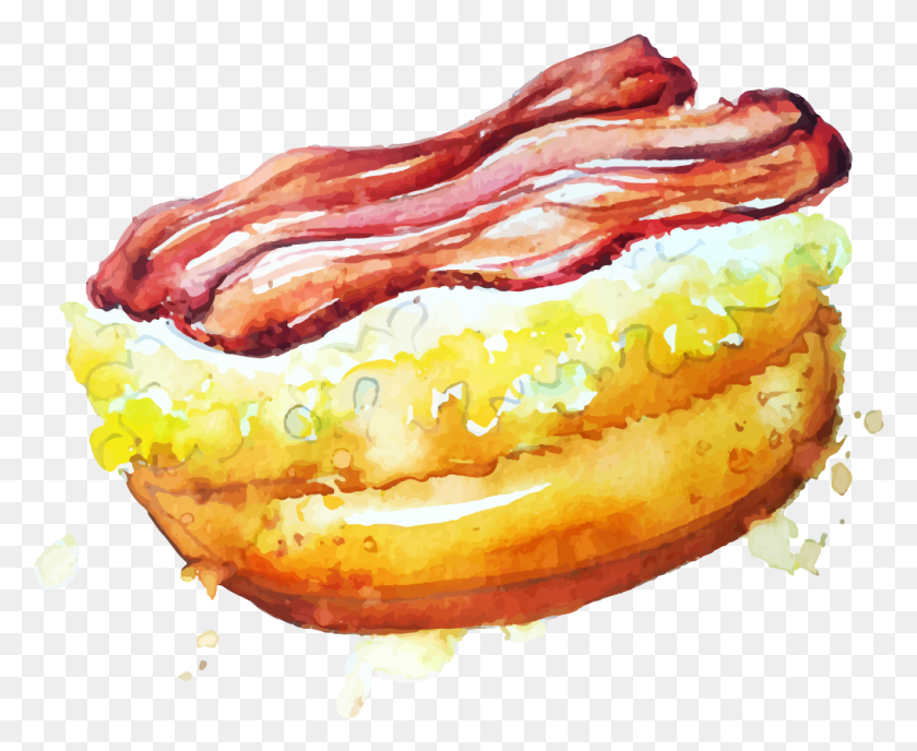 1017x819 Dibujo De Donut A La Acuarela Pintura A La Acuarela, Alimentos, Carne De Cerdo, Tocino Hd Png
