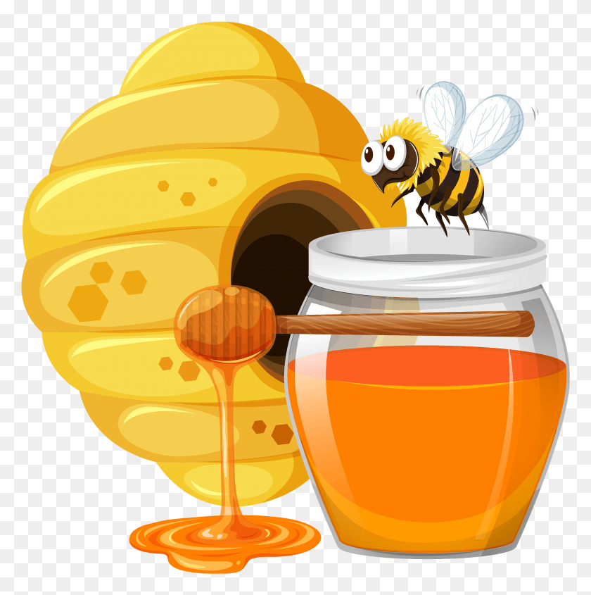 1925x1939 Graphic Free Honey Cartoon With Transprent Honey Bee Cartoon, Food, Wasp, Bee HD PNG Download