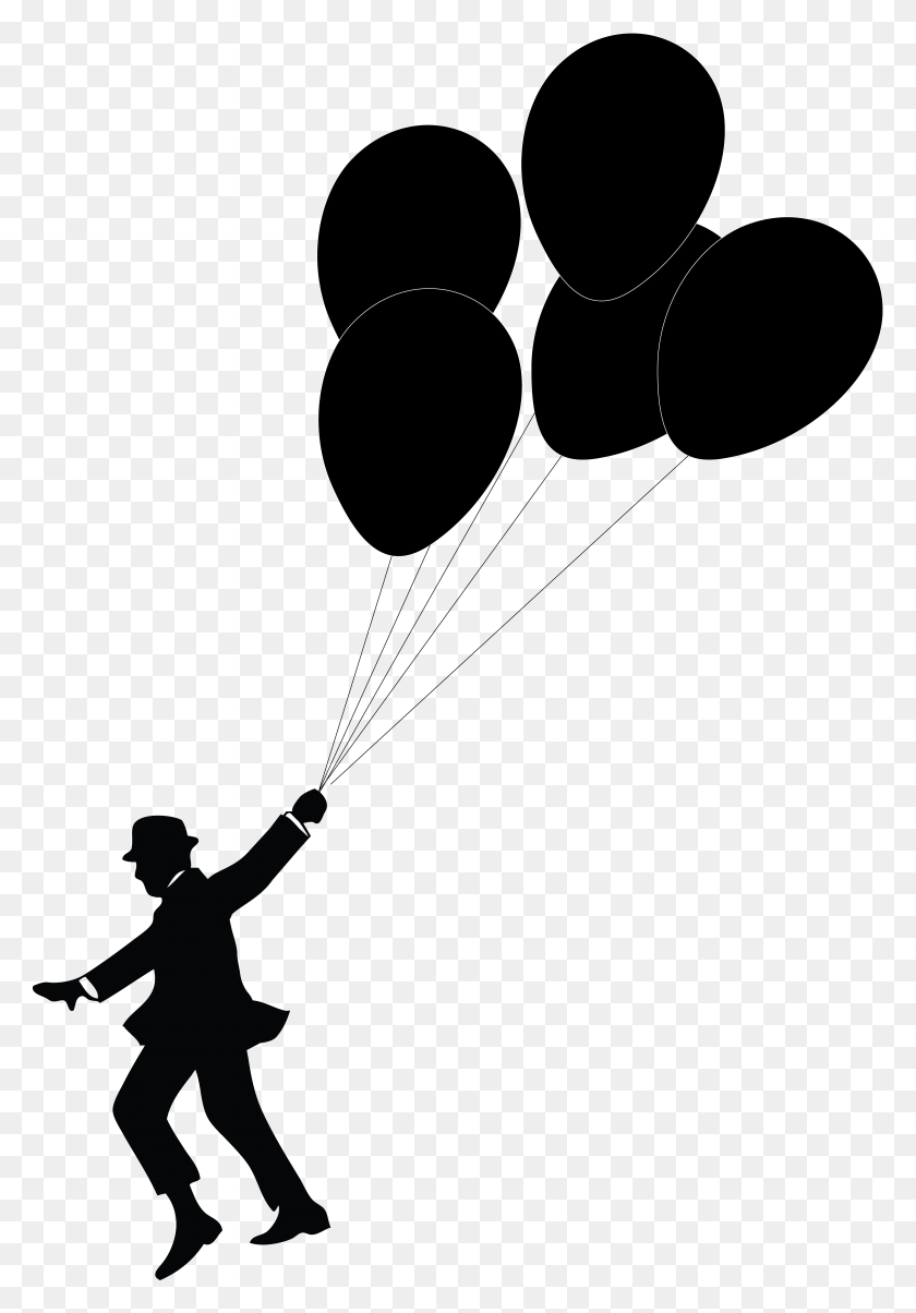 5498x8067 Graphic Freeuse Stock Ballon Vector Black And White Man Holding Balloons Silhouette, Spider Web HD PNG Download