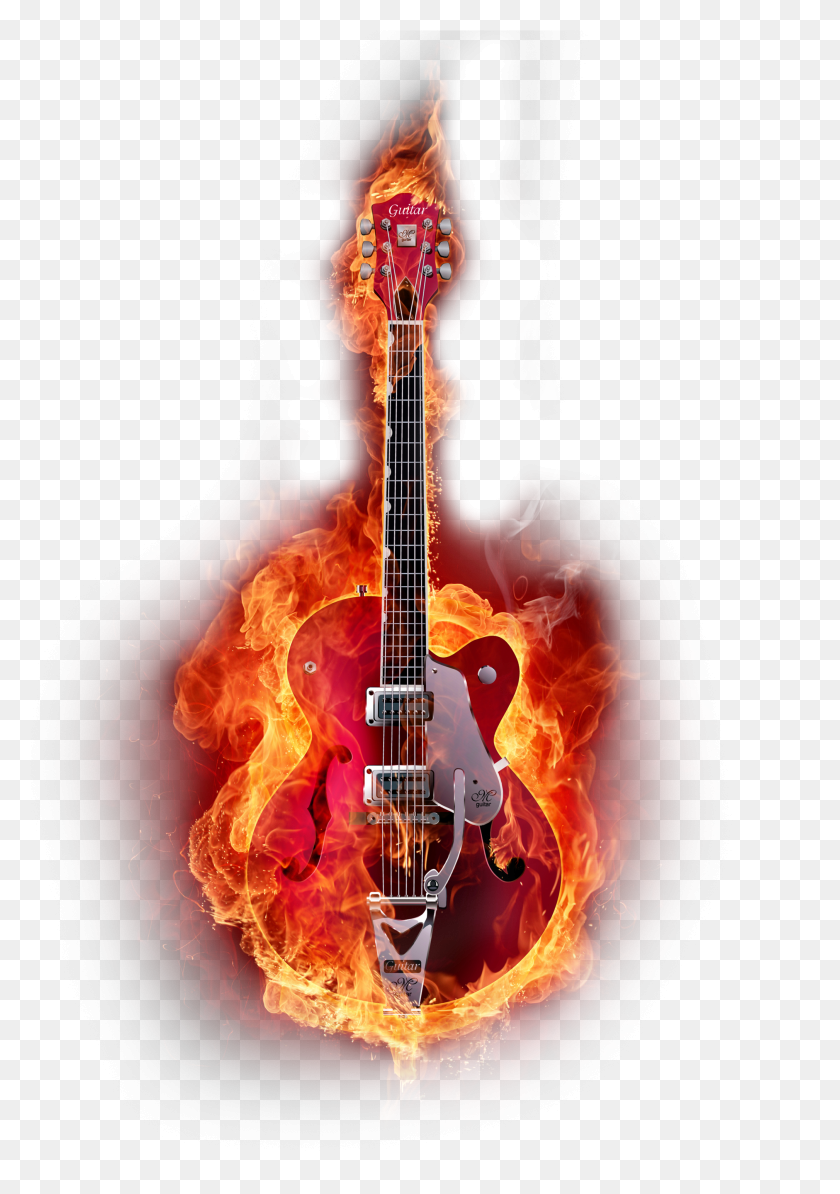 2019x2937 Graphic Instruments Guitar Design Flame Musical Clipart Flaming Guitar HD PNG Download