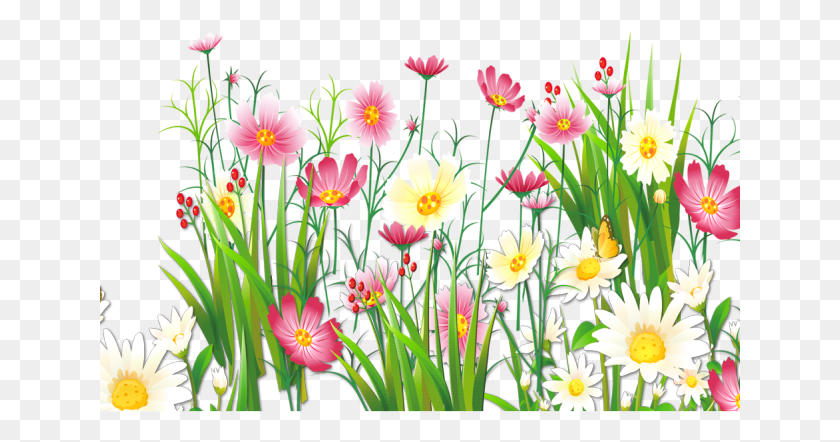 641x382 Grass Clipart Transparent Background Grass And Flowers, Plant, Flower, Blossom HD PNG Download