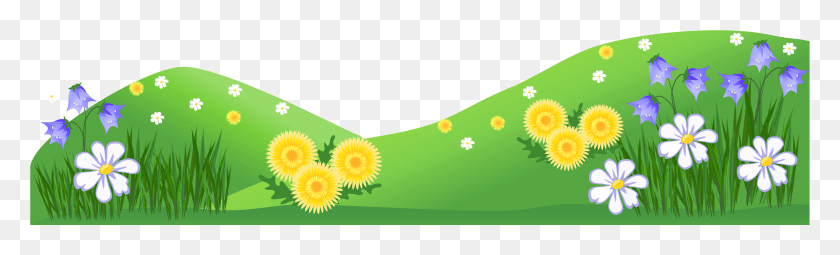 3509x879 Grass Field Cliparts Ground Grass With Flower, Plant, Blossom, Graphics HD PNG Download