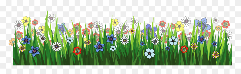 3707x946 Grass Ground With Flowers Picture Flower Garden Cartoon, Graphics, Floral Design HD PNG Download