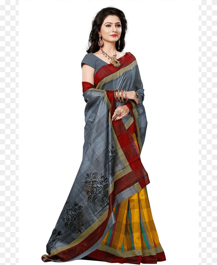 698x1028 Gray Bhagalpuri Silk Saree Bhagalpuri Silk, Adult, Female, Person, Woman PNG