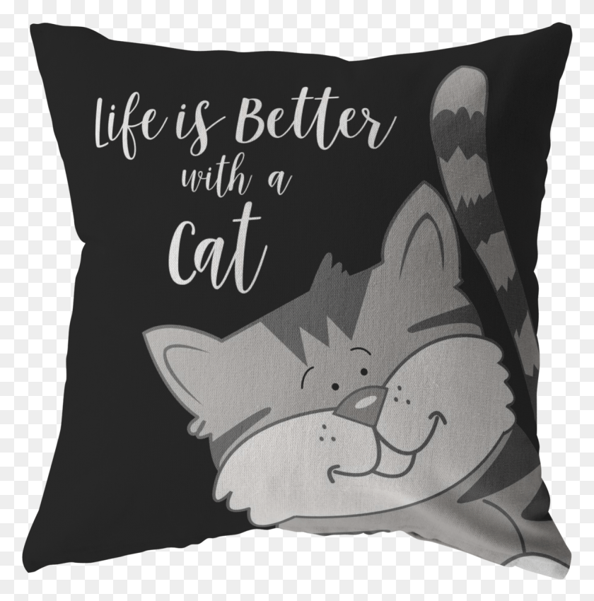 1166x1182 Gray Cat Life Is Better With A Cat Stylish Throw Pillow Cushion HD PNG Download