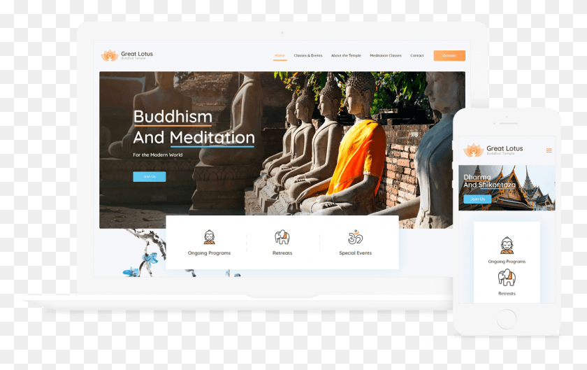 1056x636 Great Lotus Buddhist Temple Wordpress Theme Temple Theme Website, Person, Human, File HD PNG Download