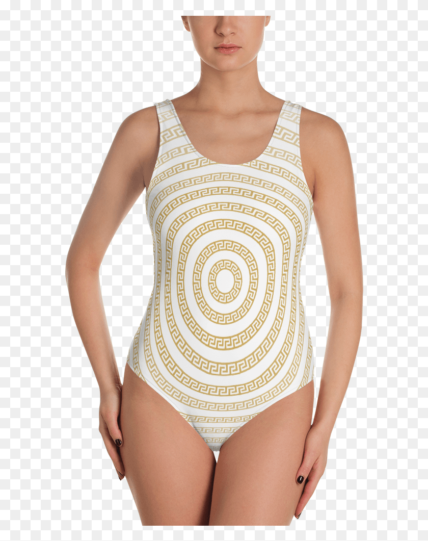 586x1001 Greek Gold Key One Piece Swimsuit Sloth Swimwear, Clothing, Apparel, Person HD PNG Download