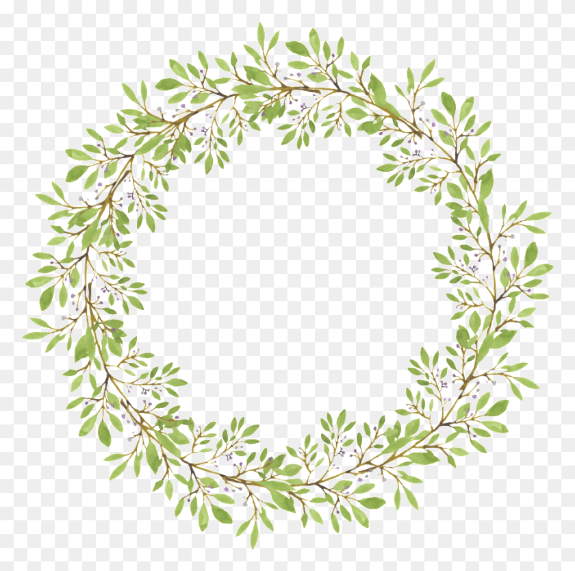 899x893 Green Branches Beautiful Decorative Garland Free Watercolor Wreath Clipart Free, Plant, Grass HD PNG Download