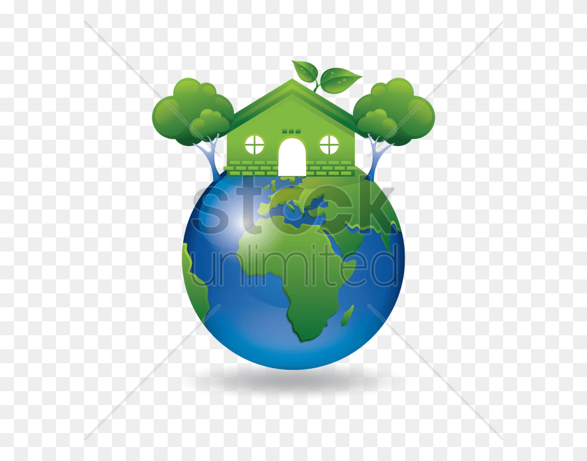 600x600 La Tierra Verde Con Go Green House And Tree Vector Image Globe, El Espacio Ultraterrestre, La Astronomía, El Espacio Hd Png