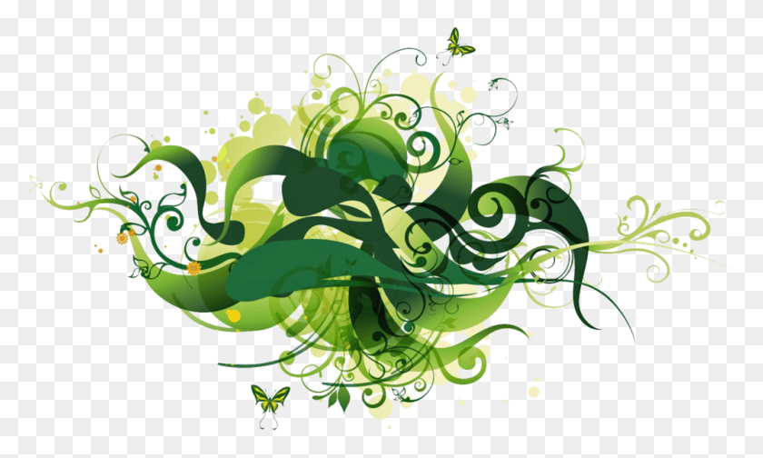 1000x570 Green Floral Vector Vector Green Swirls, Graphics, Floral Design HD PNG Download