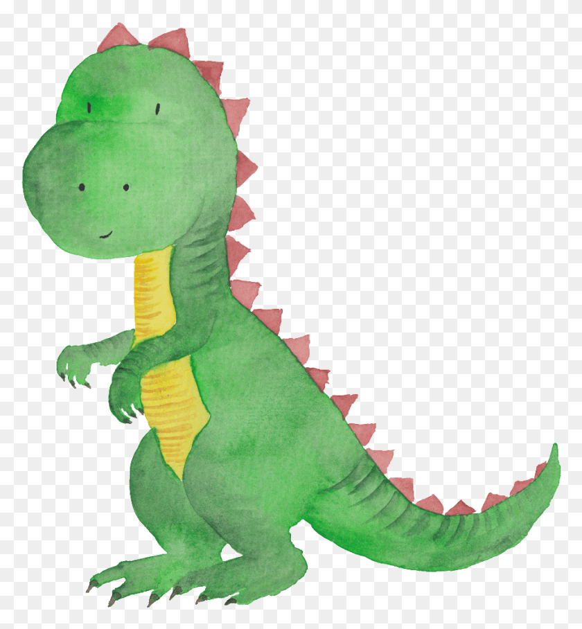 906x985 Dinosaurio De Dibujos Animados Dibujado A Mano Verde Transparente, Reptil, Animal, T-Rex Hd Png