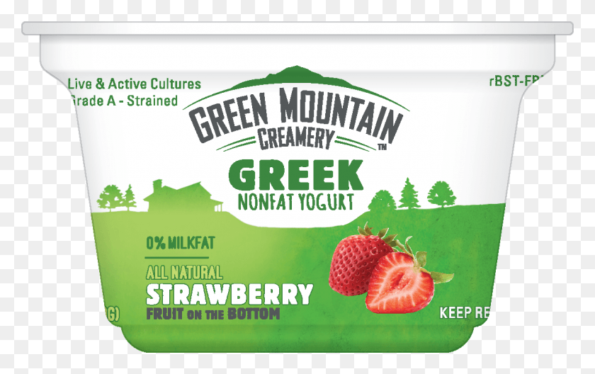 1127x677 Green Mountain Creamery Strawberry Greek Yogurt Strawberry, Plant, Fruit, Food HD PNG Download