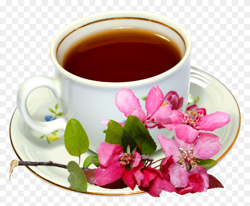 1071x868 Чашка Зеленого Чая С Цветочным Чаем, Блюдце, Керамика, Растение Hd Png Скачать