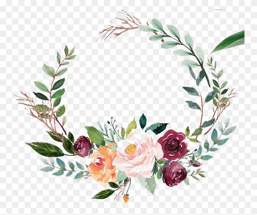 758x643 Green Watercolor Wreath With Flowers Green Watercolor Flowers, Graphics, Floral Design HD PNG Download