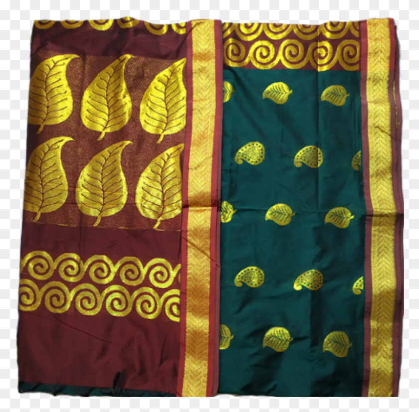 798x785 Green With Gold Color Cotton Saree Motif, Clothing, Apparel, Quilt Descargar Hd Png
