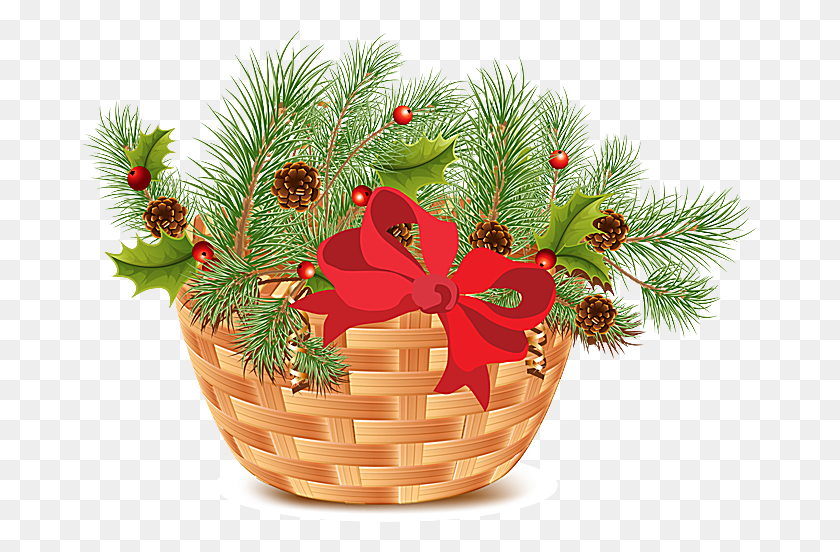 675x492 Рождественские Подарочные Корзины С Зеленью, Елка, Растение, Корзина Hd Png Скачать