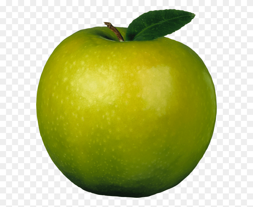 600x625 Greenish Apple With Single Leaf Yabloko, Fruit, Plant, Food HD PNG Download