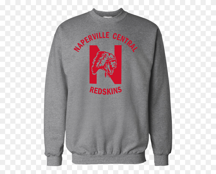 500x615 Grey Crewneck Sweatshirt With Red Printed Ink Logo Crew Neck, Clothing, Apparel, Sweater HD PNG Download