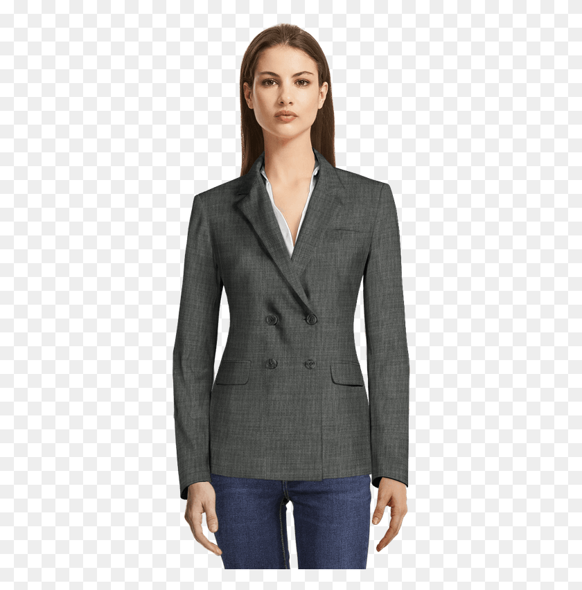 350x792 Grey Double Breasted Blazer View Front Lapel, Clothing, Apparel, Suit HD PNG Download