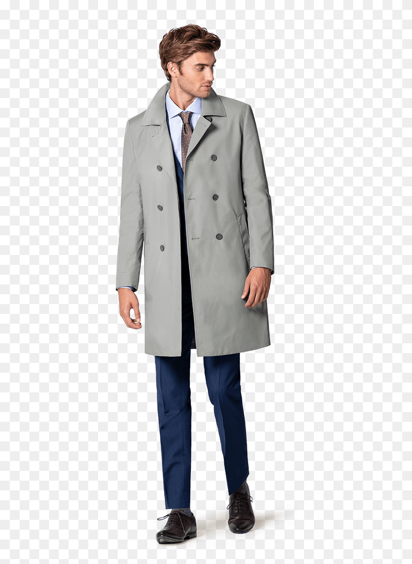 373x1090 Grey Double Breasted Trench Coat 36 Gabardina Gris, Clothing, Apparel, Overcoat HD PNG Download