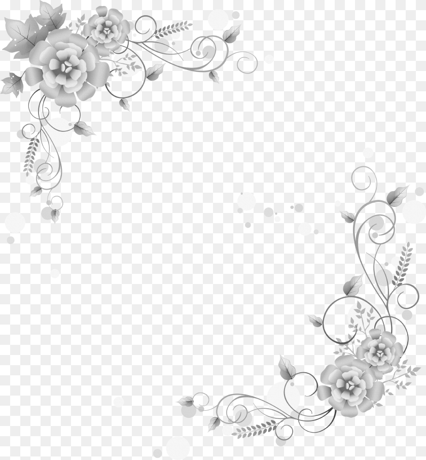 2500x2700 Grey Flower Floral Border Black And White, Art, Floral Design, Graphics, Pattern Clipart PNG
