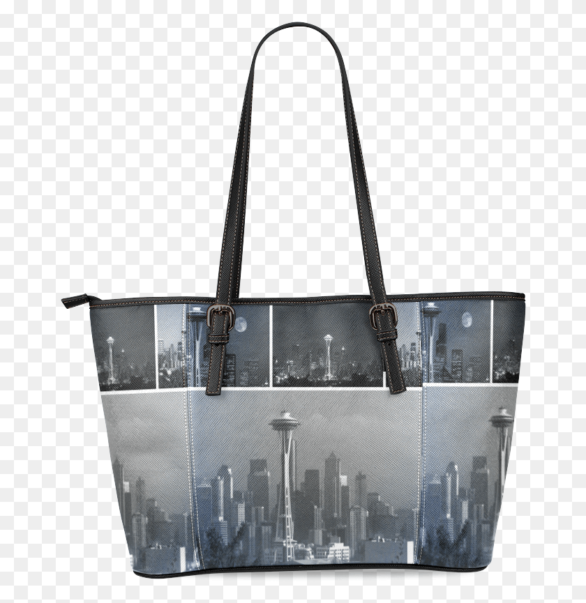 668x805 Grey Seattle Space Needle Collage Leather Tote Baglarge Tote Bag, Tote Bag, Handbag, Accessories HD PNG Download