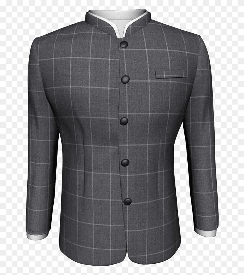 666x887 Grey Window Pane Checks Bandhgala Jacket Formal Wear, Clothing, Apparel, Coat HD PNG Download