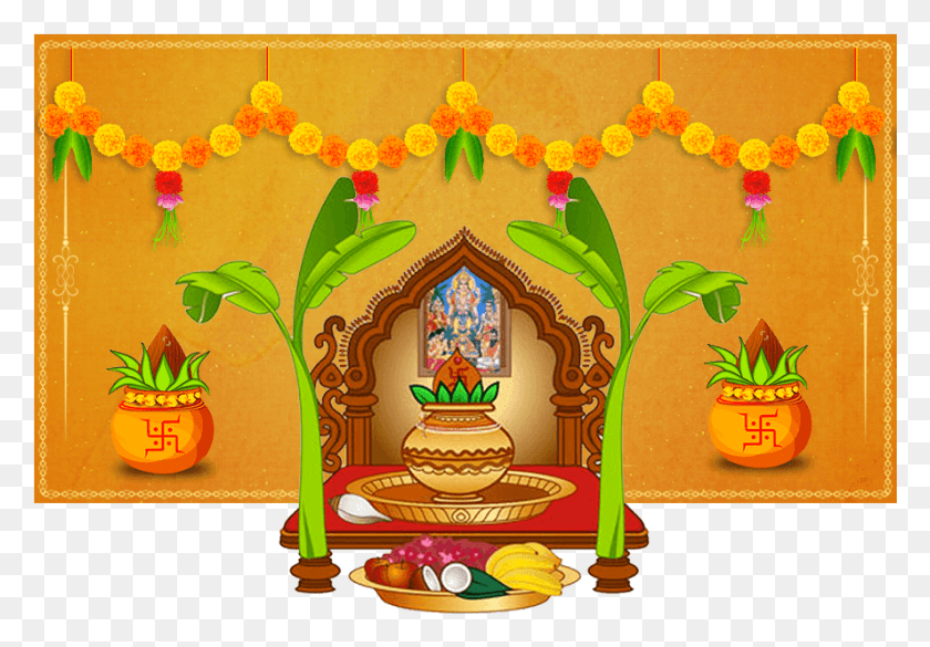 887x598 Griha Pravesh Puja Satyanarayan Pooja, Furniture, Building, Graphics HD PNG Download