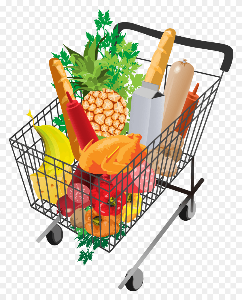 2310x2905 Grocery Shopping Cart Picture Shopping Cart With Groceries, Plant, Fruit, Food HD PNG Download