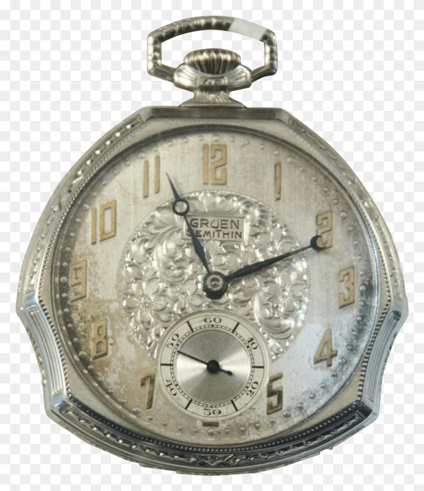 1533x1795 Descargar Png Gruen Semithin Reloj De Bolsillo Lleno De Oro Blanco De 14K 15 Reloj De Bolsillo, Torre Del Reloj, Arquitectura Hd Png