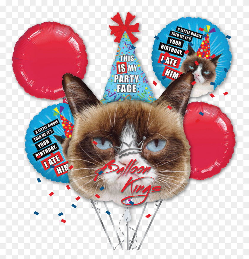 1211x1263 Grumpy Cat Bouquet Transparent Cat With Party Hat, Clothing, Apparel, Hat HD PNG Download