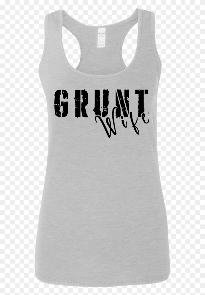 559x1149 Descargar Png Grunt Wife Black Print Ladies39 Softstyle Racerback Active Tank, Ropa, Textil, Texto Hd Png