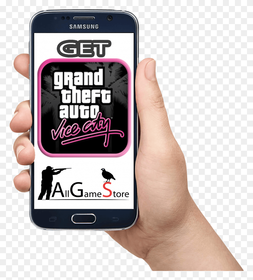 1377x1535 Gta Vice City Гигантское Имя Из Истории Игр Держит В Руках Android Mobile, Человек, Человек, Мобильный Телефон Hd Png Скачать