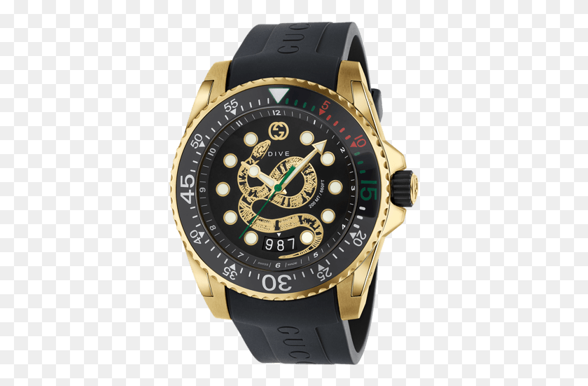 357x491 Descargar Png Gucci Dive Xl Negro Amarillo Motivo De Serpiente Gucci Dive Watch Gold, Reloj De Pulsera Hd Png