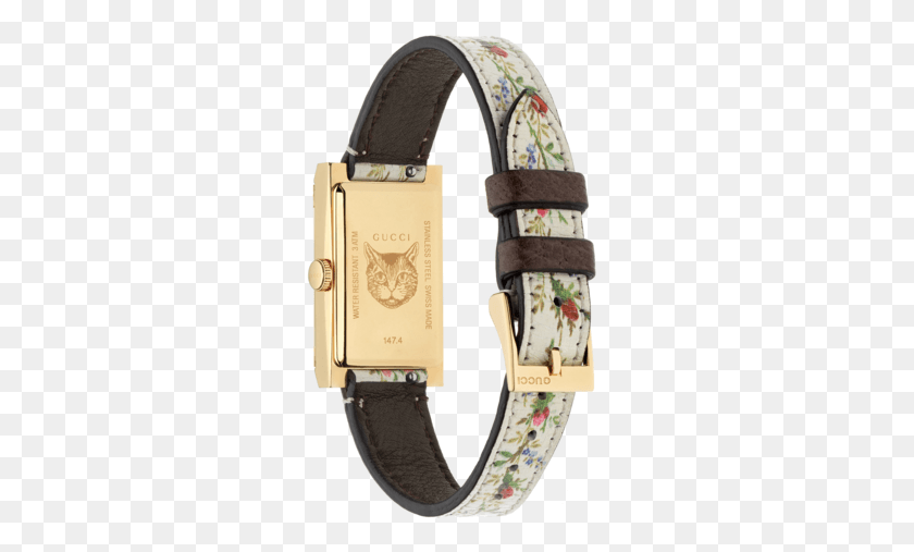 278x447 Gucci G Frame Mother Of Pearl Flower Dial Pvd Gold Watch, Wristwatch, Strap, Buckle HD PNG Download