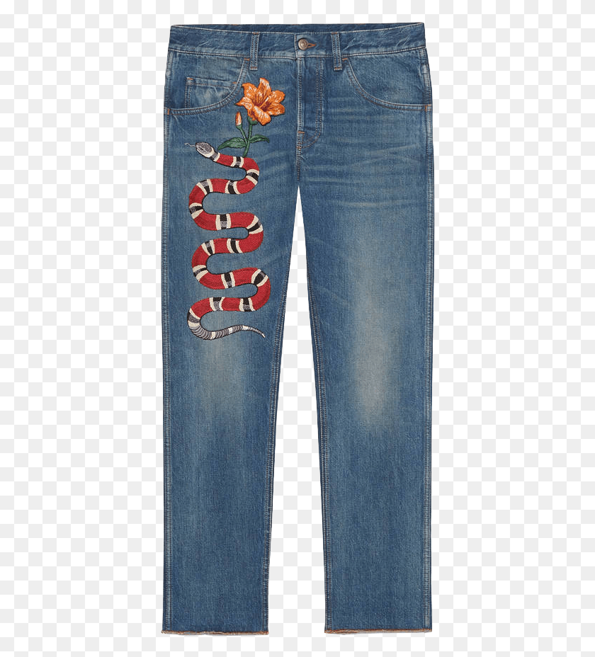 388x868 Gucci Pre Fall 16 Tapered Jean With Snake Embroidery Top 10 Most Expensive Pants, Clothing, Apparel, Jeans HD PNG Download