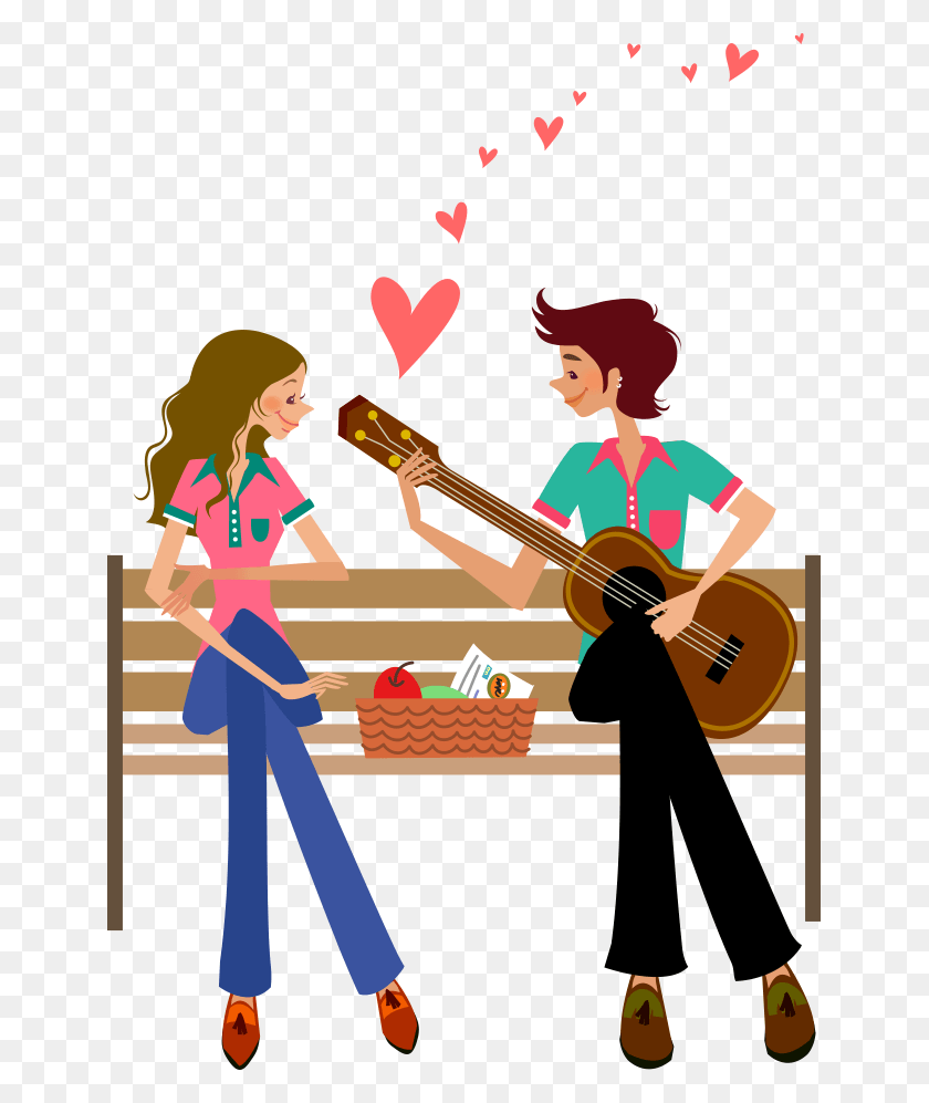 645x937 Guitar Couple Cartoon Illustration Stock Hq Cartoon Couple With Guitar, Leisure Activities, Musical Instrument, Person HD PNG Download
