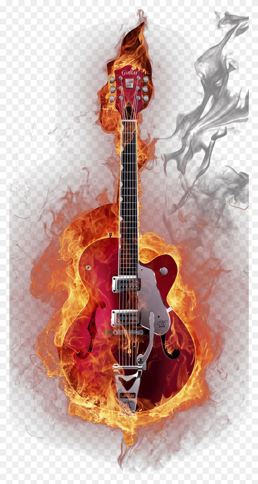 1884x3656 Guitar Feux Musical Instruments Visual Flame Free Flaming Guitar HD PNG Download