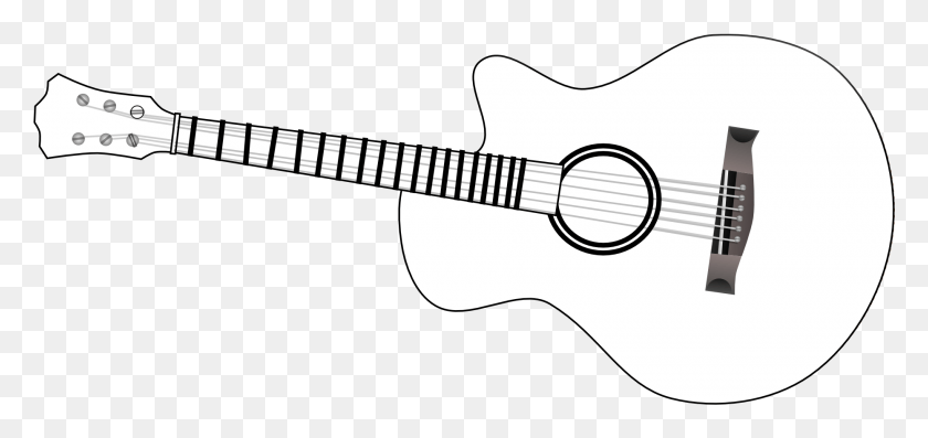 1860x804 Guitar Outline Clip Art Black And White Acoustic Guitar, Leisure Activities, Musical Instrument, Bass Guitar HD PNG Download