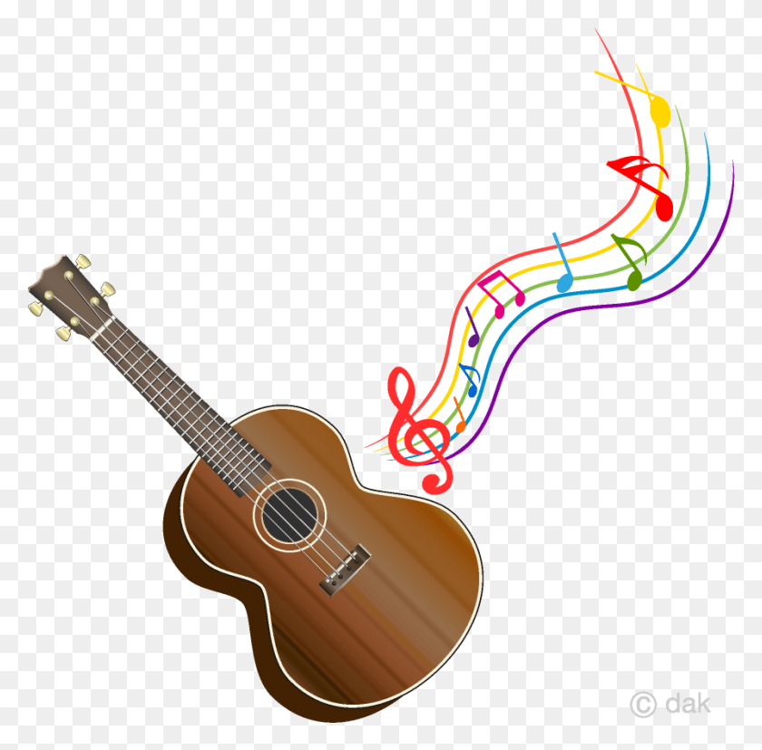 894x880 Guitar Ukulele And Colorful Music Note Clipart Free Cute Ukulele Clip Art, Leisure Activities, Musical Instrument, Bass Guitar HD PNG Download