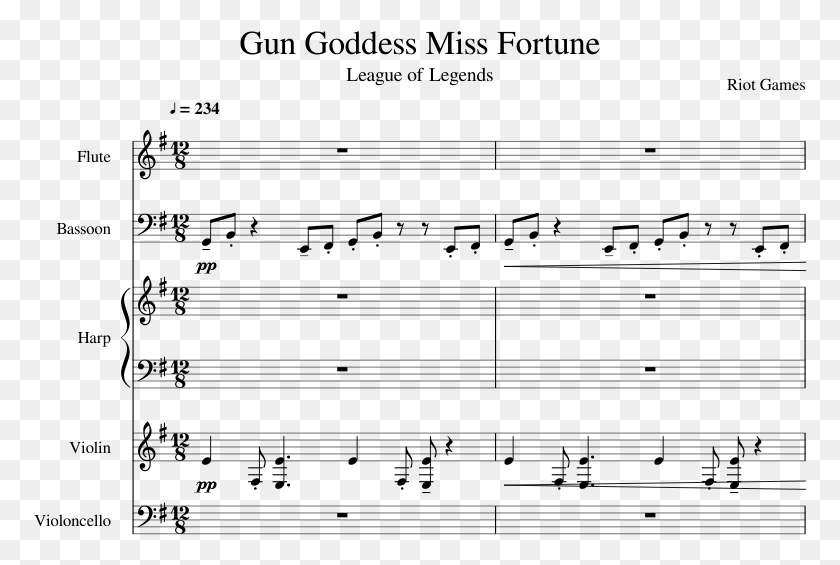 774x505 Gun Goddess Miss Fortune Sheet Music For Flute Violin Sheet Music, Gray, World Of Warcraft HD PNG Download