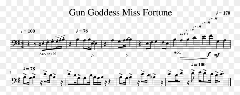 776x272 Gun Goddess Miss Fortune Trombone Mk I Vader Jacob Piano Sheet, Gray, World Of Warcraft HD PNG Download