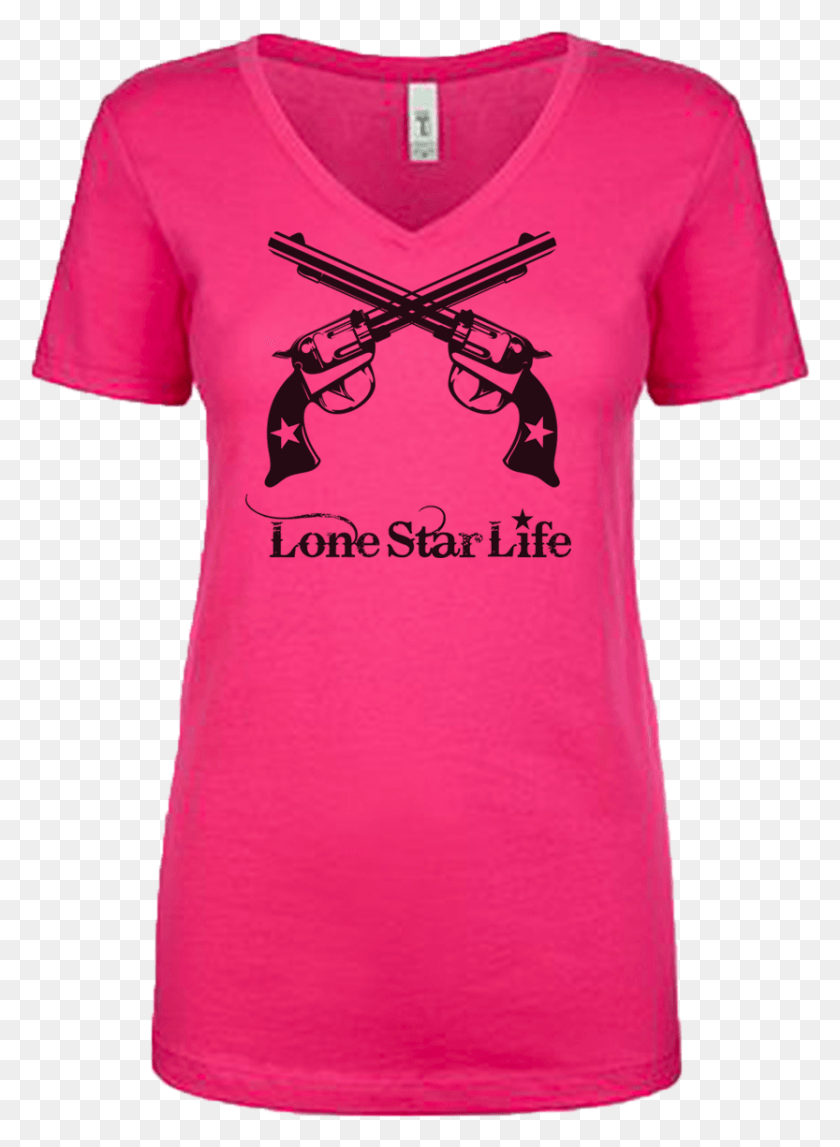 833x1161 Guns Crossed Pink Vneck T Shirt, Clothing, Apparel, T-shirt HD PNG Download