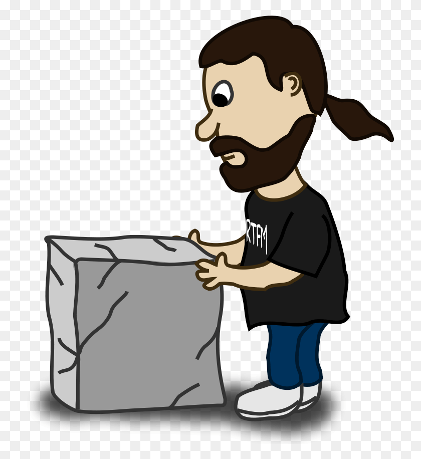 734x856 Guy And The Stone Block Clipart Mowing The Lawn Cartoon, Box, Cardboard, Carton HD PNG Download