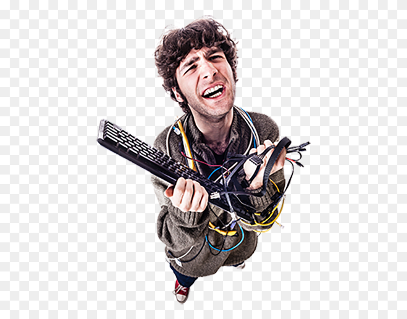 444x598 Guy Brokecpu Musician Tangled In Wires, Person, Human, Face HD PNG Download