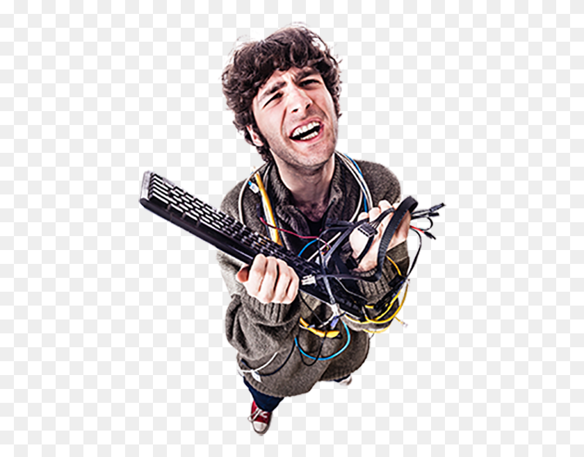 444x598 Guy Brokecpu Músico Enredado En Cables, Persona, Humano, Rostro Hd Png