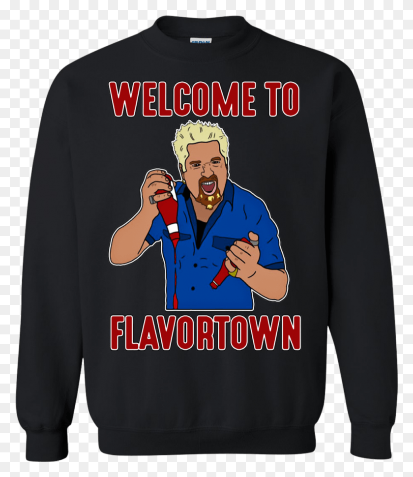 979x1143 Guy Fieri Welcome To Flavortown Sweatshirt American Psycho Xmas Jumper, Clothing, Apparel, Sleeve HD PNG Download