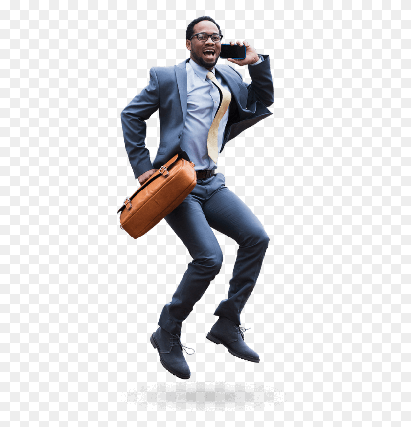 365x812 Guy Jumping With Phone Gentleman, Clothing, Apparel, Tie HD PNG Download